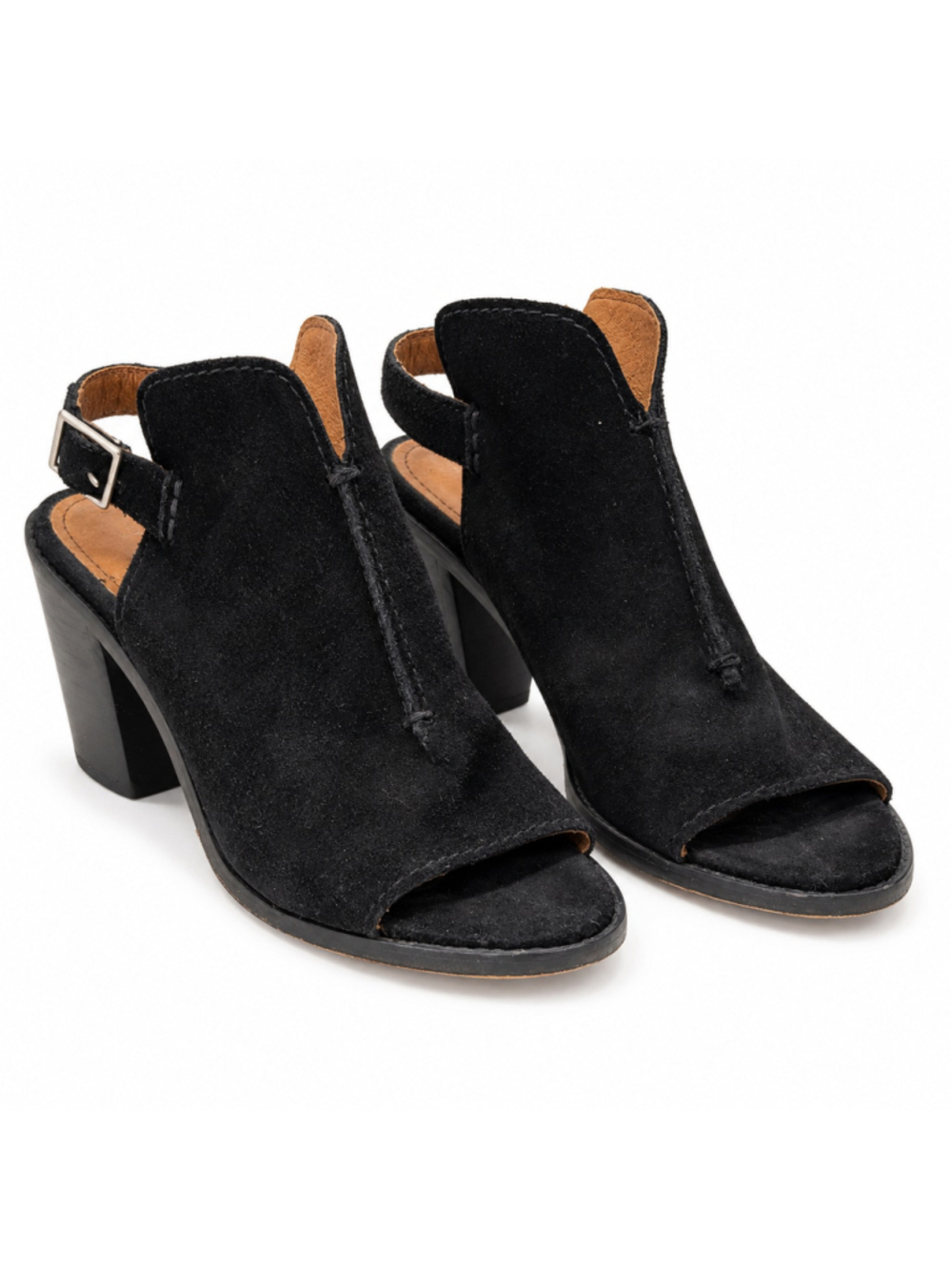 Frye Black Suede Peep Toe Slingback Block Heel Booties Size 7.5B
